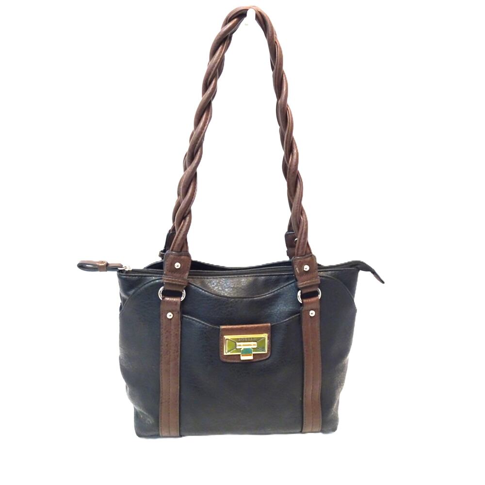 Rosetti Black and Brown Faux Leather Braided Double Handle   Shoulder